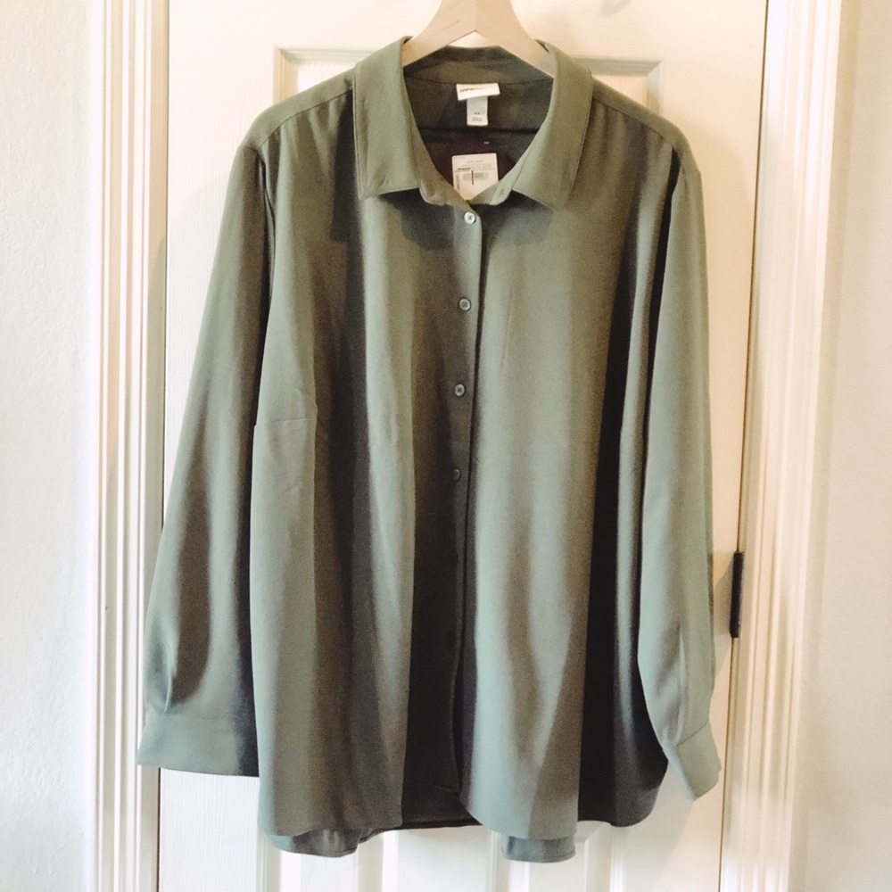 AVA&VIV Button Down Green Blouse 4x